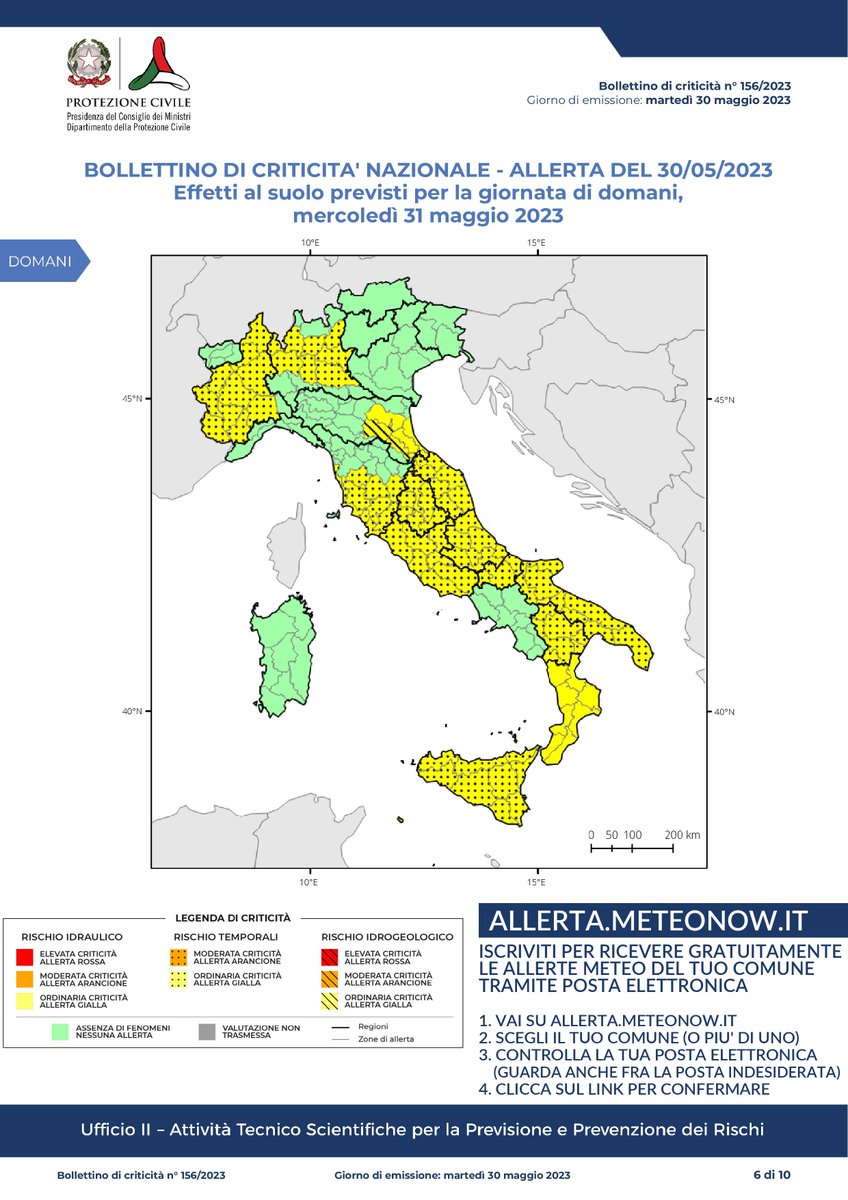 Allerta_Meteo's tweet photo. Bollettino di criticità Allerta Meteo in #Italia per domani 31/05/2023, diramato dal @DPCgov il 30/05/2023 15:05
Ricevi #AllertaMeteo del tuo Comune tramite email https://t.co/xPQVuv7cQp https://t.co/P1yKViHDVZ