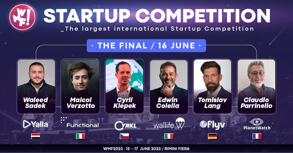 The 6 finalists of the largest international #Startup Competition are:
🔸<a href="/PlanetWatchsas/">PlanetWatch</a> from France
🔸Wallife from Italy
🔸<a href="/Cyrkl_com/">CYRKL - Waste2Resource Marketplace</a> from the Czech Republic
🔸Functional from Italy
🔸Flyv from Germany
🔸@yalla_app from Egypt 
bit.ly/FinalistsStart… #WeMakeFuture #WMF2023