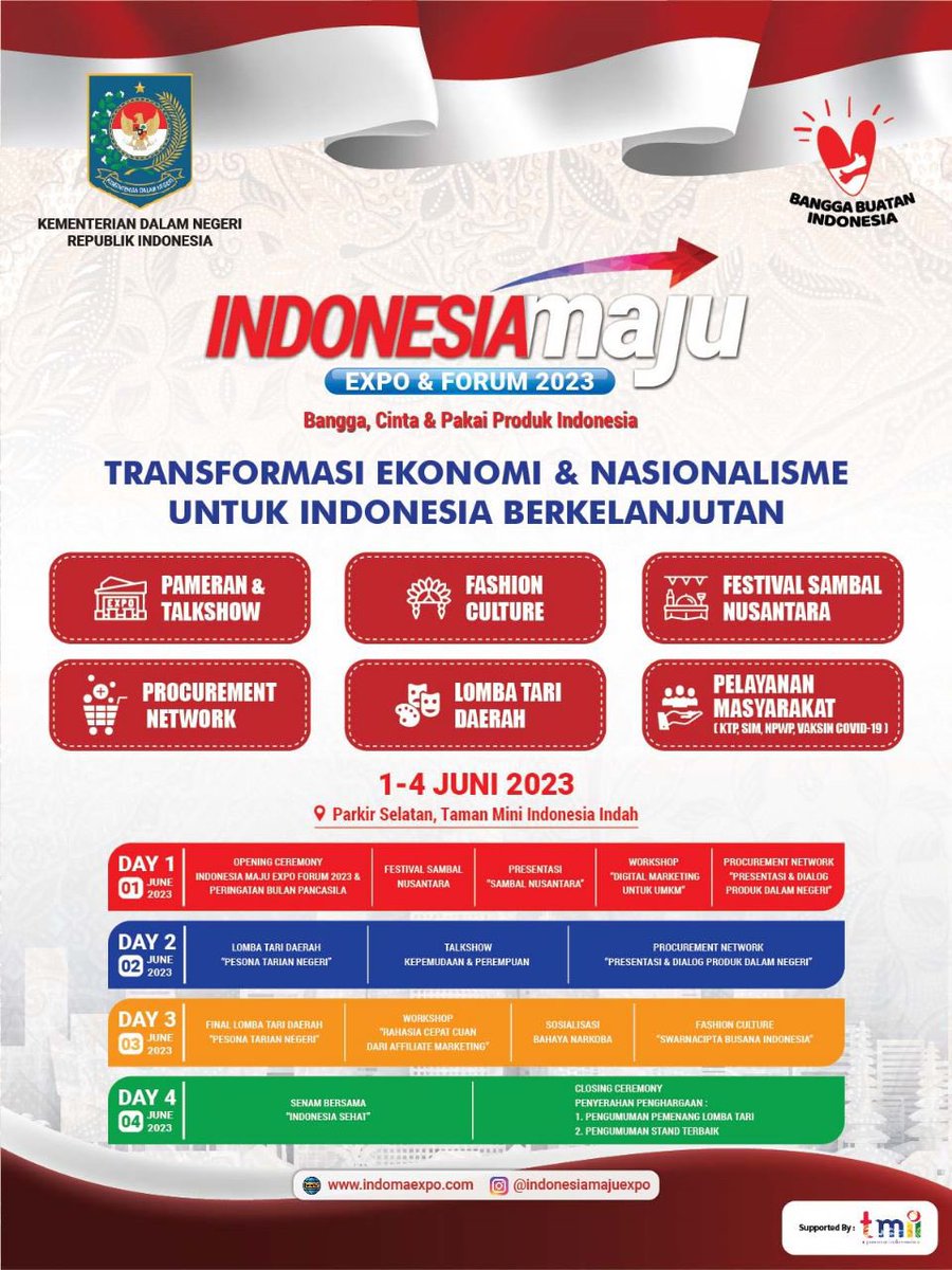 ditjenpolpum's tweet photo. Hallo sobat politik, jangan lupa untuk datang dan menyaksikan secara langsung Indonesiamaju Expo &amp; Forum 2023 di Taman Mini Indonesia Indah, Jakarta
Yuk cek detail kegiatan apa saja yang bisa kalian ikuti dalam postingan berikut
#akrabpolitik #DitienPolitikdanPum https://t.co/BDIy00WLxU