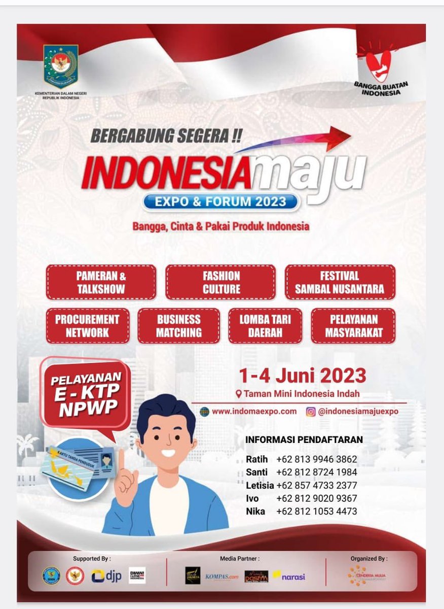 ditjenpolpum's tweet photo. Hallo sobat politik, jangan lupa untuk datang dan menyaksikan secara langsung Indonesiamaju Expo &amp; Forum 2023 di Taman Mini Indonesia Indah, Jakarta
Yuk cek detail kegiatan apa saja yang bisa kalian ikuti dalam postingan berikut
#akrabpolitik #DitienPolitikdanPum https://t.co/BDIy00WLxU