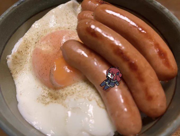 避けるロアちゃん  ロアちゃんのゲームの回避能力は見てて凄いなて思うことがあるけど、もしかしてあらゆる攻撃を避けるため修行とかしてたりする? いつしかロアちゃん先生として教えてもらいたいね ロアちゃんがどんな時でも良い回避ができるように〜  今日のご飯 ウィンナーと目玉焼き  #ロアート