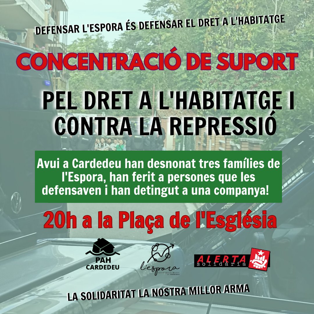 Aquesta tarda convoquem concentració de suport, per les companyes desnonades i ferides i per la companya detinguda que ja està amb nosaltres!✊

No tenim por de la repressió, defensarem la nostra gent fins al final perquè només ens tenim a nosaltres. Organitzem-nos!🔥