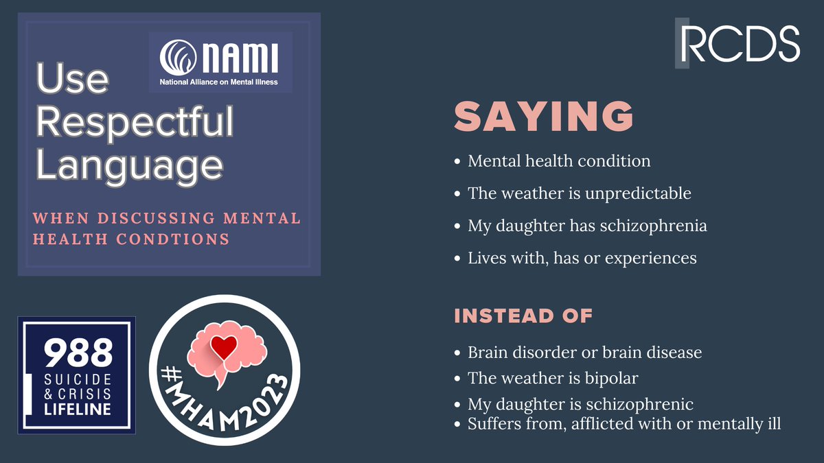 RCDSFlorida's tweet image. 🗣️ Let&apos;s talk mental health with respect and empathy! 🌟 Using inclusive and respectful language is key to creating a safe and supportive environment for all. Let&apos;s break the stigma together! 💚✨@NAMICommunicate 

#MentalHealthMatters #RespectfulLanguage #EndTheStigma #MHAM