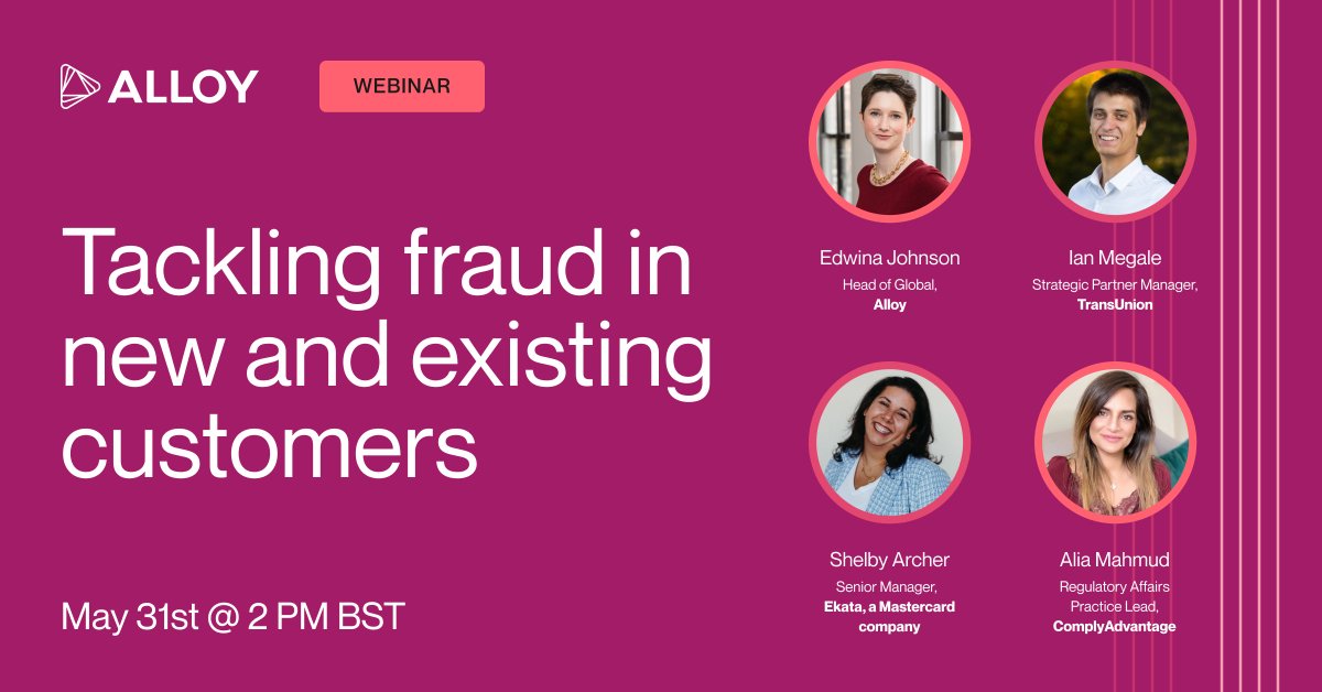 Alloy (@usealloy) on Twitter photo Join us tomorrow to hear from a panel of experts at Alloy, <a href="/EkataGlobal/">Ekata, a Mastercard Company</a>, <a href="/TransUnion/">TransUnion</a>, and <a href="/ComplyAdvantage/">ComplyAdvantage</a> on how UK fintechs & banks can use the right tools to tackle fraud at onboarding and throughout the customer lifecycle. Reserve your spot here: alloy.com/webinar-2023-t… Join us tomorrow to hear from a panel of experts at Alloy, <a href="/EkataGlobal/">Ekata, a Mastercard Company</a>, <a href="/TransUnion/">TransUnion</a>, and <a href="/ComplyAdvantage/">ComplyAdvantage</a> on how UK fintechs & banks can use the right tools to tackle fraud at onboarding and throughout the customer lifecycle. Reserve your spot here: alloy.com/webinar-2023-t…