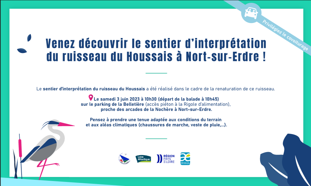 🥾 [INAUGURATION] 🥾 RDV ce 3 juin à 10h30 sur le parking de la Belletière (accès piéton à la Rigole d’alimentation), proche des arcades de la Nochère à Nort-sur-Erdre pour participer à l’inauguration du sentier d’interprétation du ruisseau du Houssais ! cceg.fr/informations-t…