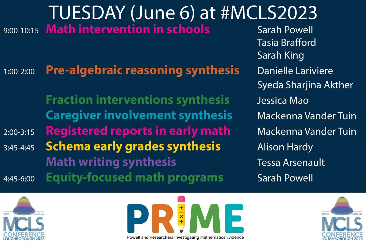 The #PRIMETeam is heading to England for #MCLS2023! Join us next Tuesday (June 6) for all these #math presentations and posters. <a href="/TasiaBrafford/">Tasia Brafford</a> <a href="/Dr_SGKing/">Sarah G. King</a> <a href="/DanielleLariv/">Danielle Lariviere</a> <a href="/SyedaSharji/">Syeda Sharji Akther</a> <a href="/jessmao7/">Jess Mao</a> <a href="/MsHardy123/">Alison Hardy @mshardy123.bsky.social</a> @ArsenaultTessa <a href="/mackennallama/">Mackenna Vander Tuin</a>