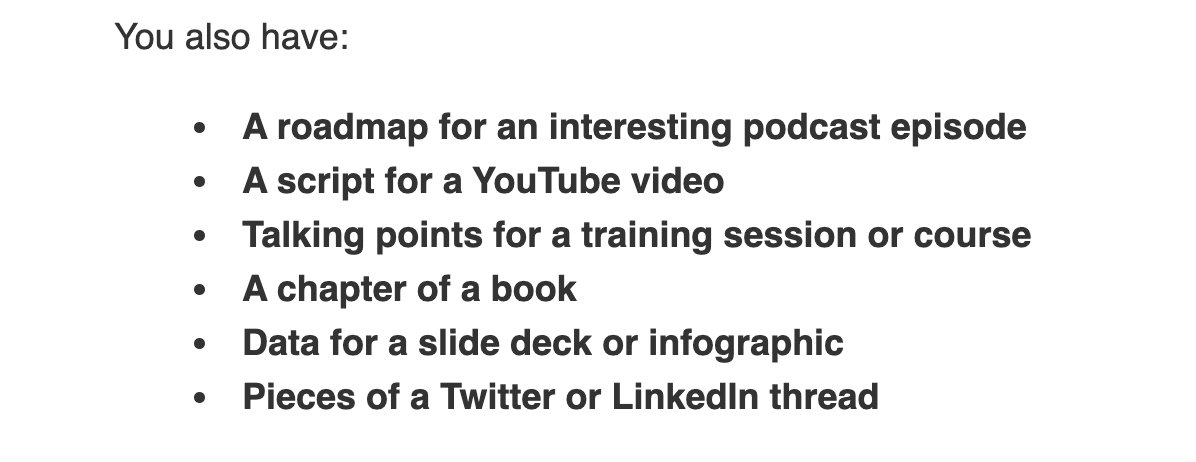 If you have a long-form blog post, you have a springboard for a TON of content repurposing. 

That content you worked so hard to put together shouldn’t sit there and collect digital dust after the initial publish.

This is the era of repurposing content.

So…why not do that?