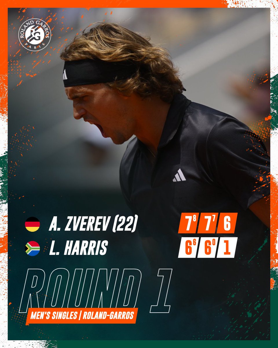 Zverev advances 🦁

#RolandGarros