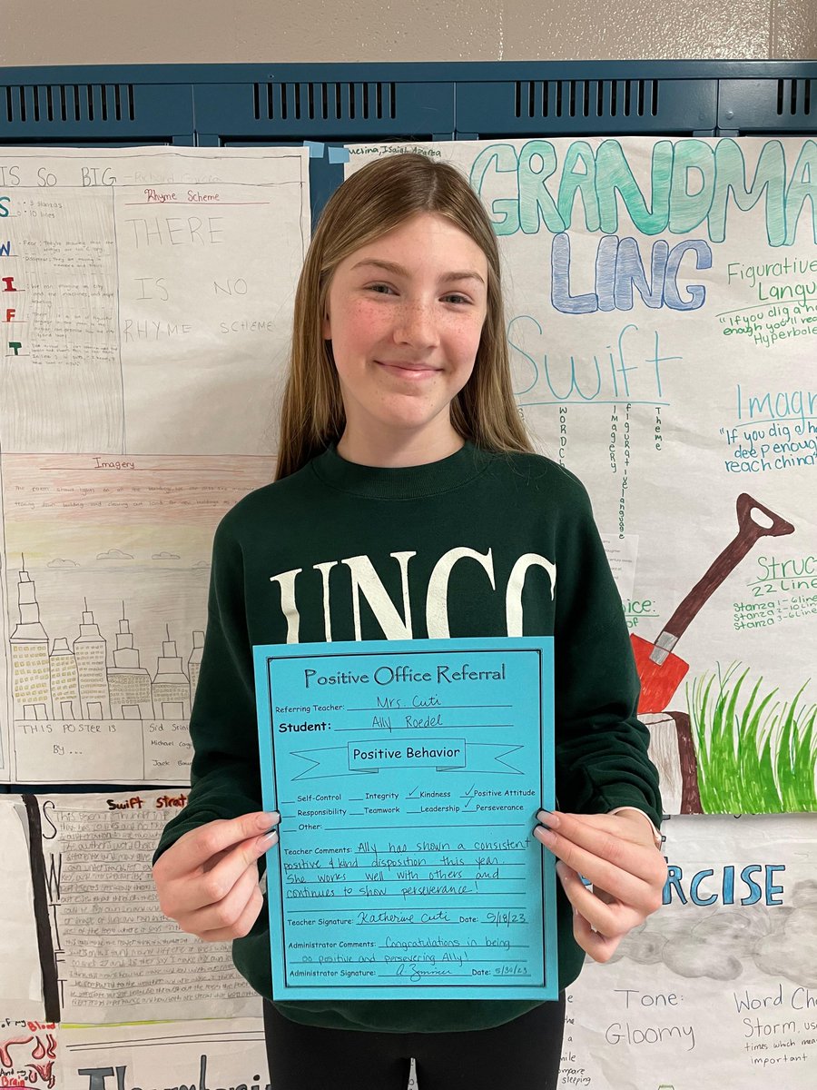 Great job to some of our 8th graders for their Positive Office Referrals!