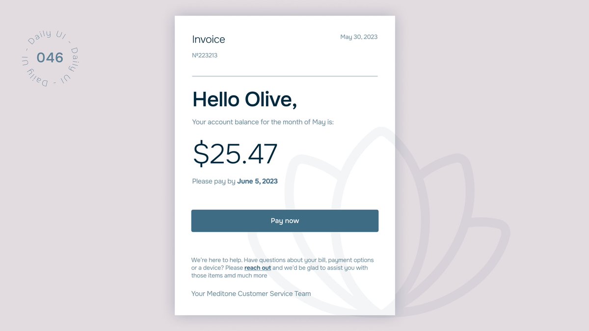 OlgaBondarUX's tweet photo. Another task for #DailyUI challenge.
Day 46 - Invoice.
Made in #figma
#day46 #uidesign #uiux #uxdesign #dailyart #uidesigner #practice #invoice #meditate #studing #challenge #KeepGoing https://t.co/elkx9GqHcR