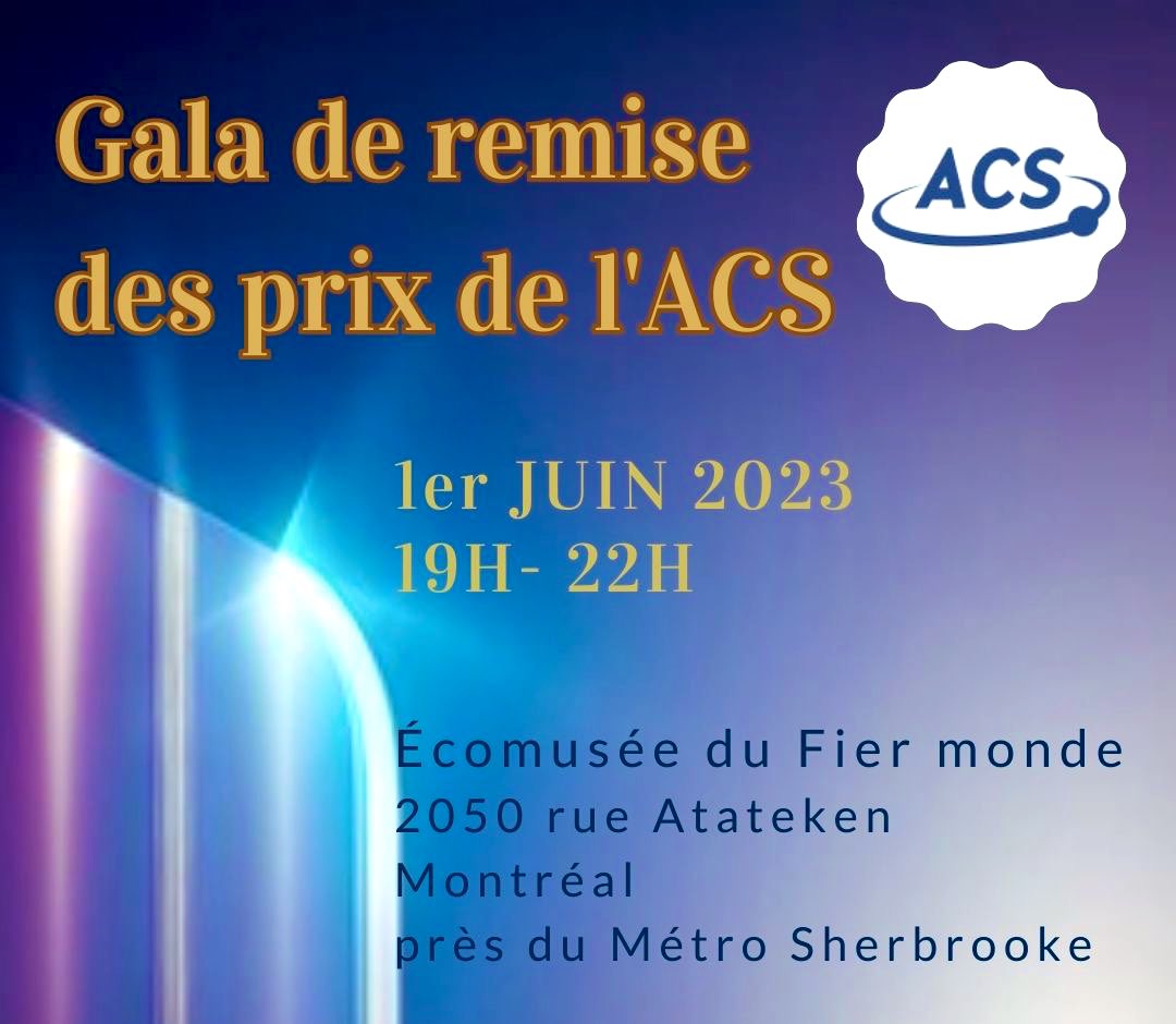 Le Gala de l’ACS, c’est jeudi ! 
Avez-vous votre billet? Au programme : remise de prix prestigieux en littérature et culture scientifique, le dévoilement des lauréat.es de la Bourse Fernand-Seguin, et autres surprises! Soyez des nôtres! 
👉bit.ly/GalaACS