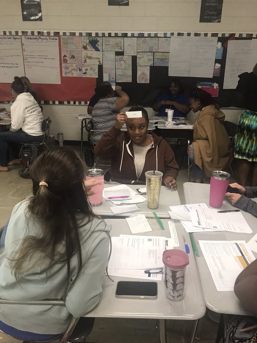 A game of Heads Up engaging kindergarten teachers with the updated HTLS on day 1 of post planning. #HenrySolves, # ExpectExceptionalHCS