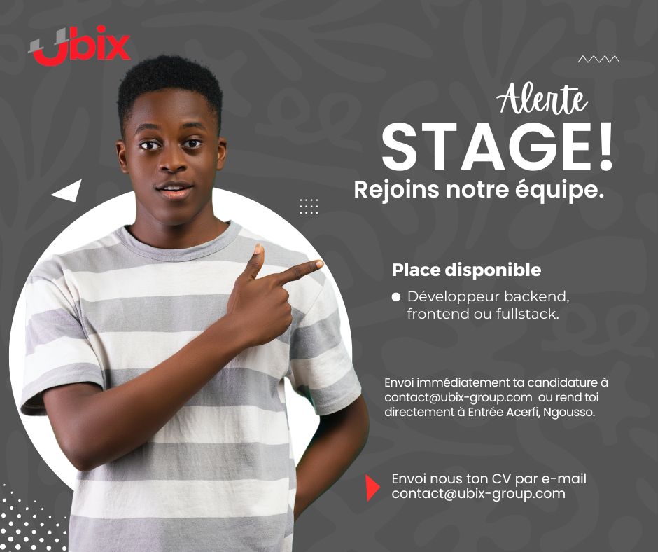 ubix_group's tweet photo. Alerte stage !

Hey ! Tu recherches un stage en tant que développeur - Frontend - Backend - Fullstack ?

On a une place libre pour toi ! Rejoins notre équipe pour 03 mois de perfectionnement. 😃

Fais parvenir ton cv ici ⤵
📧: contact@ubix-group.com

Postule ou RT pour informer. https://t.co/Dal5kQytY8