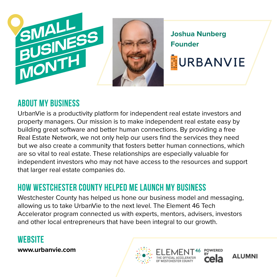 Small Business Month Spotlight: UrbanVie

The team behind UrbanVie, an <a href="/Element46Inc/">element46</a> grad, has created a simple-to-use and powerful property management software platform that is integrated with a Human Network of local real estate professionals and contractors.