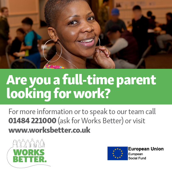 Are you a full-time parent looking for work? If so, our @WorksBetterESF team are here to support the transition!

Contact us now on 01484 221000 (ask for Works Better) or visit worksbetter.co.ukto find out how we can support you

#kirklees #parents #localjobs #jobs