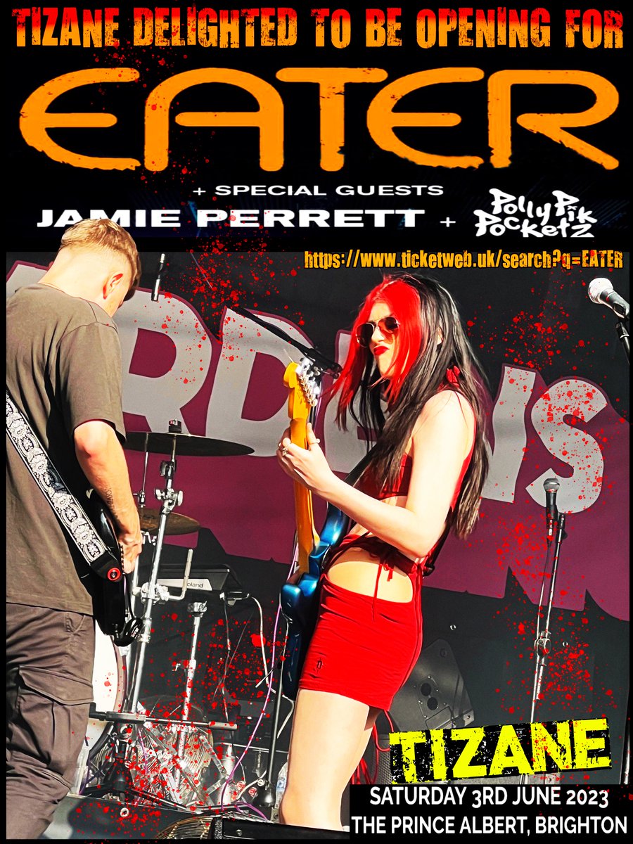 TizaneMusic's tweet photo. Looking forward to going down to Brighton and opening for the iconic Eater - also with @jamieperrett and the amazing @pollypikpocketz - #Banging #punkrock @AlyxHolcombe @NME @erb_radio @EmergingRock @KerrangRadio @kick_doors @TheSoundLabYES @ITHERETWEETER1 @BBCSussex https://t.co/v49pb1cubh
