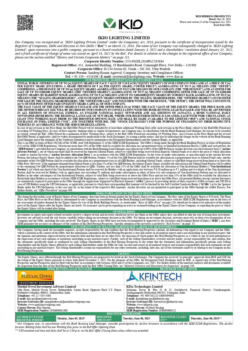 🚨BREAKING IPOKing News🚨
Ikio Lighting Limited file RHP with SEBI on 29-May-2023

Issue Date : 6 to 8-Jun, 2023 
Fresh : ₹350 Cr.
OFS : 9,000,000 Shares
Retail : 35%
FV : ₹10

#IPO #IPOAlert #IPOKing #IPOTracker #IkioLightingIPO