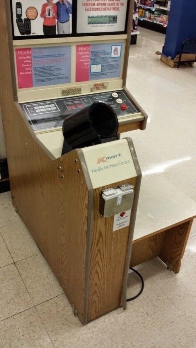 Super70sSports's tweet image. There was nothing like walking through a Kmart in 1982 and suddenly thinking to yourself “Fuck it, I wonder what my blood pressure is?”