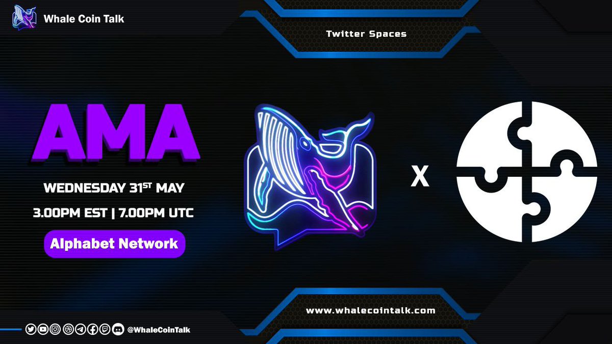 First-ever Twitter Space AMA with @WhaleCoinTalk is happening tomorrow at 19:00 UTC. 📈

💫Don't miss this opportunity to connect directly with the team, learn about #Alphabetnetwork progress, and gain insights into upcoming events🌟
@alphabetchain #TwitterSpace #Layer1 #Bnb #ALT