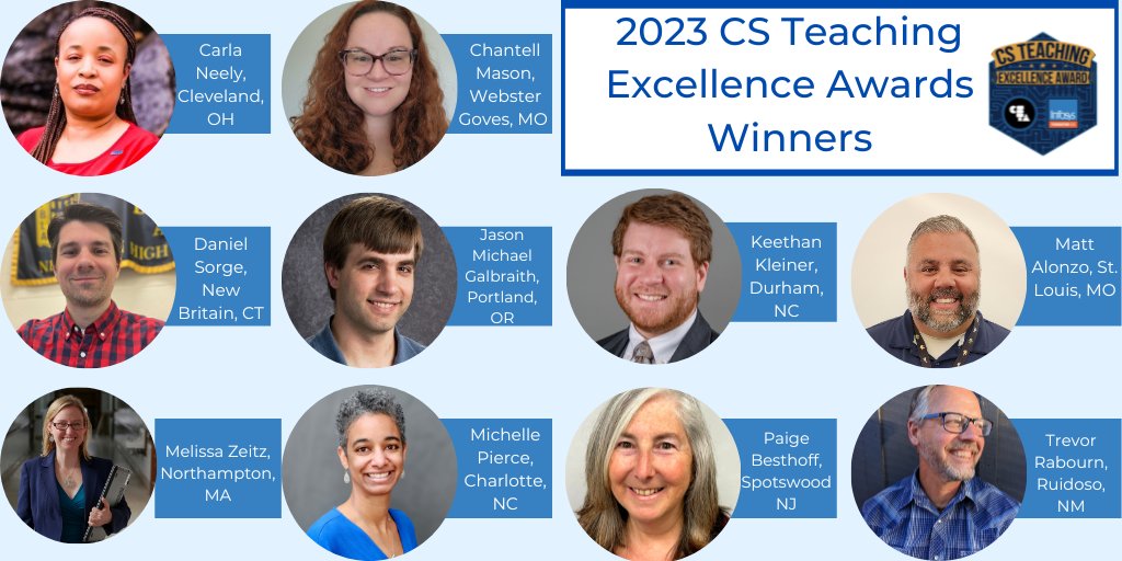 Honored to be selected as one of the 2023 CS Teacher Excellence Award winners! @InfyFoundation @csteachersorg csteachers.org/page/2023-cs-t… #CSTA2022 #CSExcellenceAwards #wgbuzz @WebsterGrovesSD