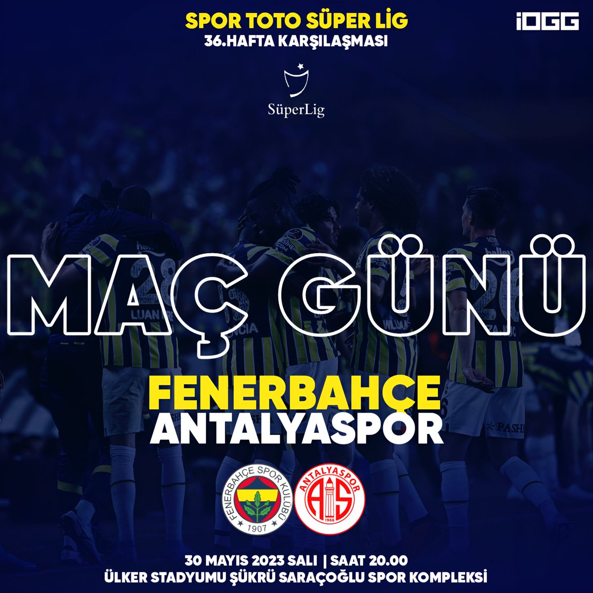 🏆 Spor Toto Süper Lig 36.Hafta
🆚 Fraport TAV Antalyaspor
📅 30.05.2023 Salı
⏰ 20.00
🏟 Ülker Stadyumu FB Şükrü Saraçoğlu Spor Kompleksi
📺 BeinSports1 #FBvANT #FenerinMaçıVar