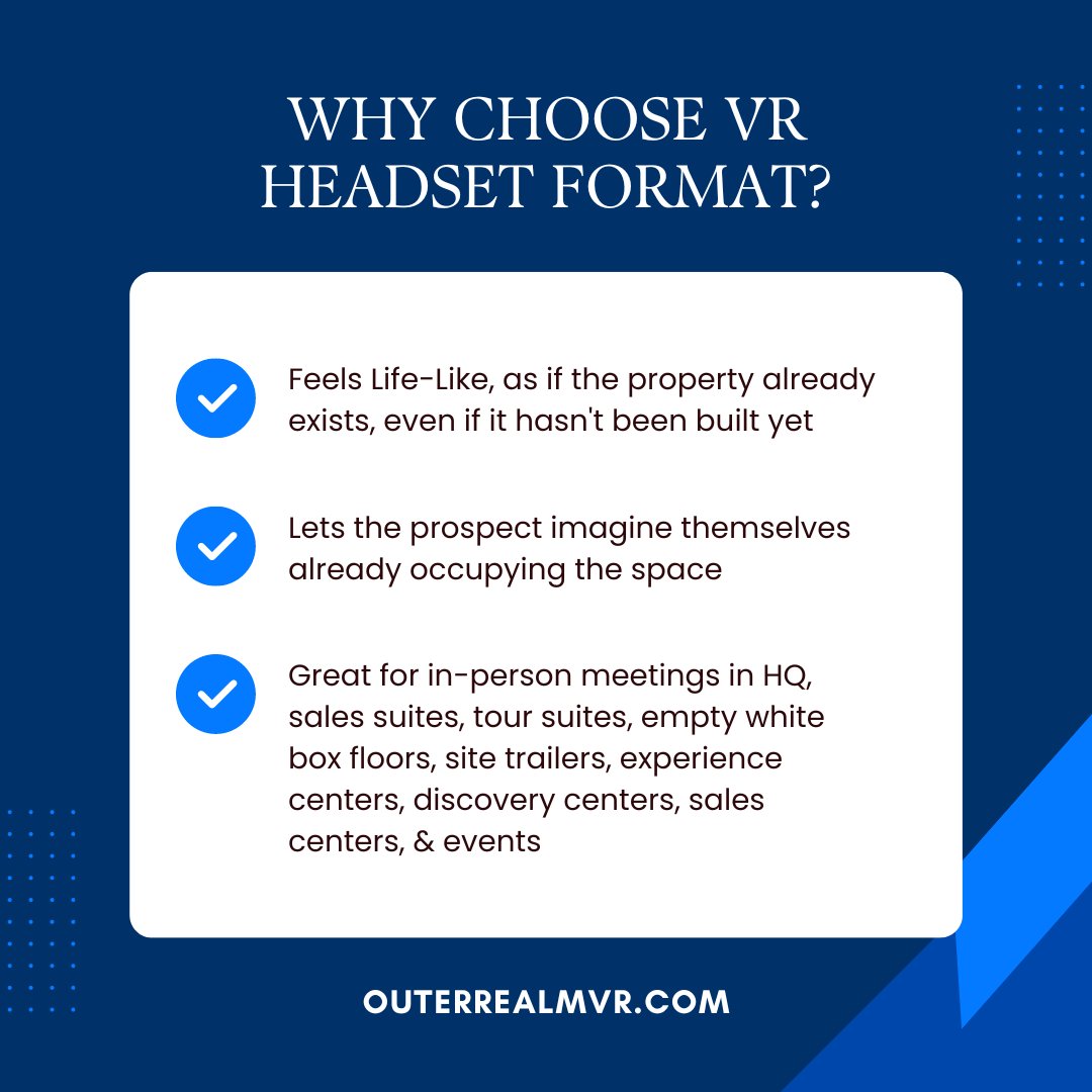Virtual reality is a great way for prospects to be more immersed! But that’s not the only benefit of using VR. Take a look at these three reasons to choose VR -  

#realestateVR #virtualtours #virtualreality #interactivewalkthrough #360tour #realestate #VRARA