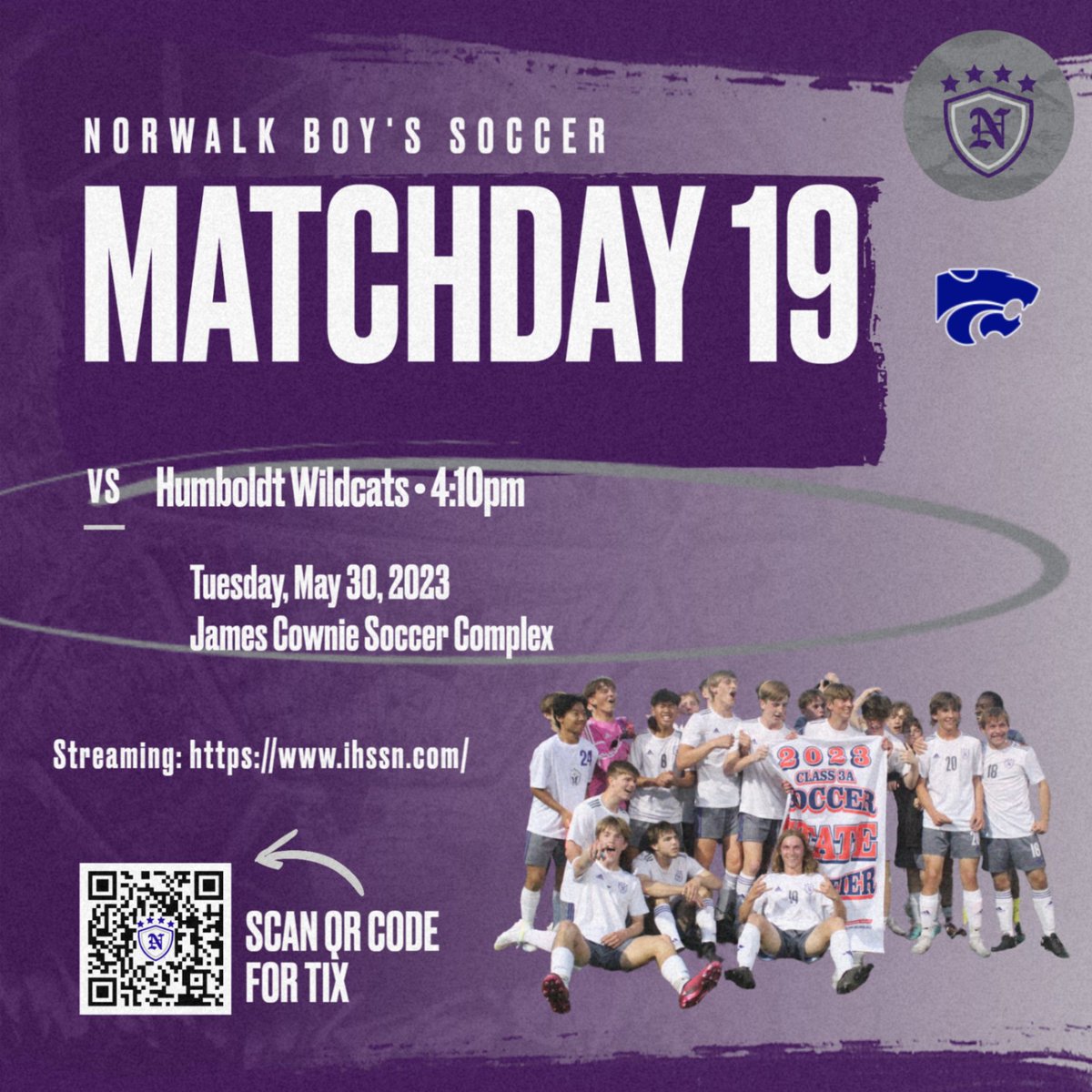 NHSboysSoccer's tweet photo. State Quarter-Final Matchday! 
When: Tues, May 30; 4:10pm
Where: James Cownie Soccer Complex Field 8
Who: vs. Humboldt
Tickets: https://t.co/2B6020Ghw6
Streaming: https://t.co/u2OSME1raR
State Tournament Central: https://t.co/VspmVDOtEl https://t.co/HJPIoJ46it