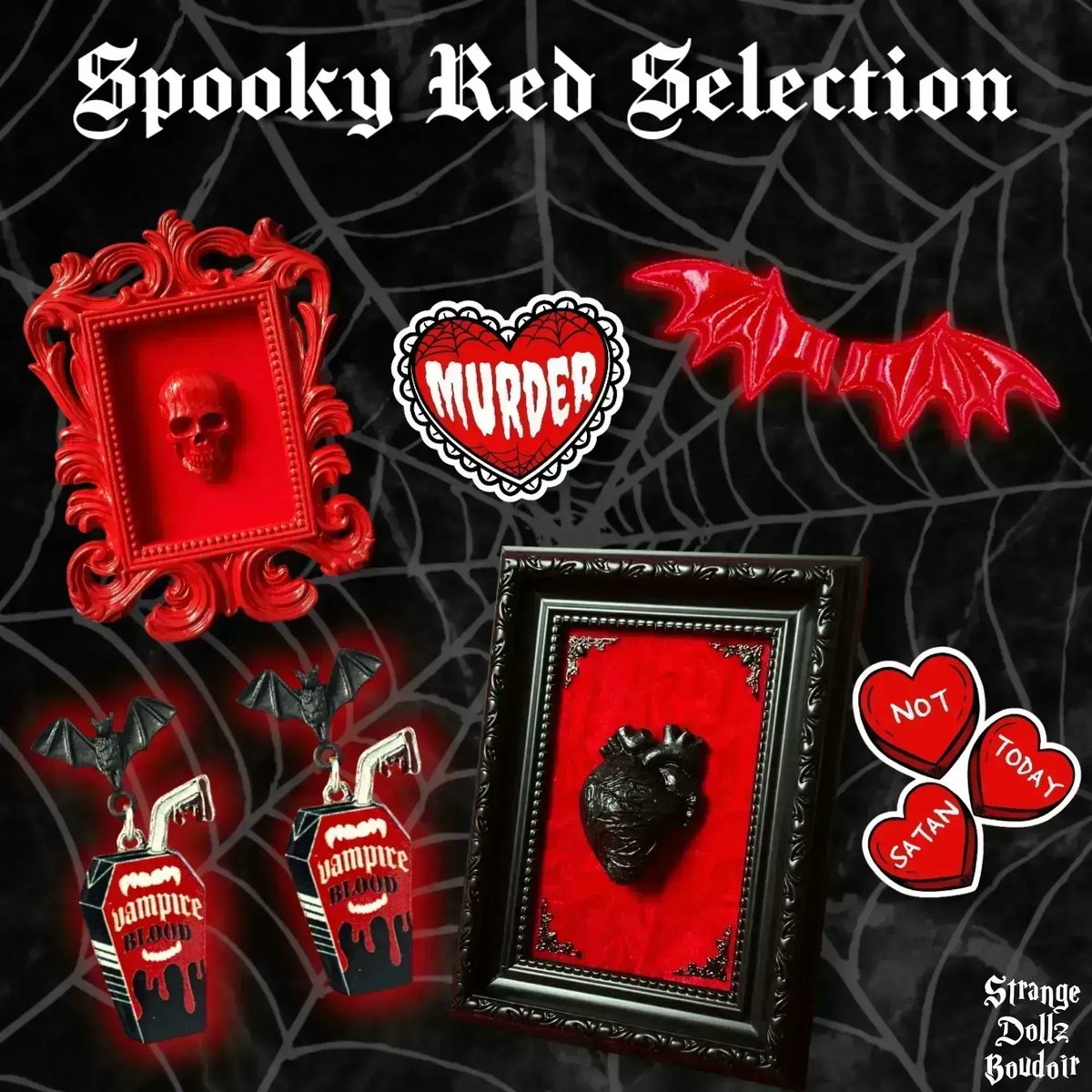 ❤️ Red alert invasion! This beautiful items are available in our shop strange-dollz-boudoir.myshopify.com + You can also safely add them to your #Thronewishlist as we are a #ThronePartnerStore 👑🎁 #twitch #twitchtv #livestreamer #vtuber #ukstreamer #gothgf #gothic #LiveStream