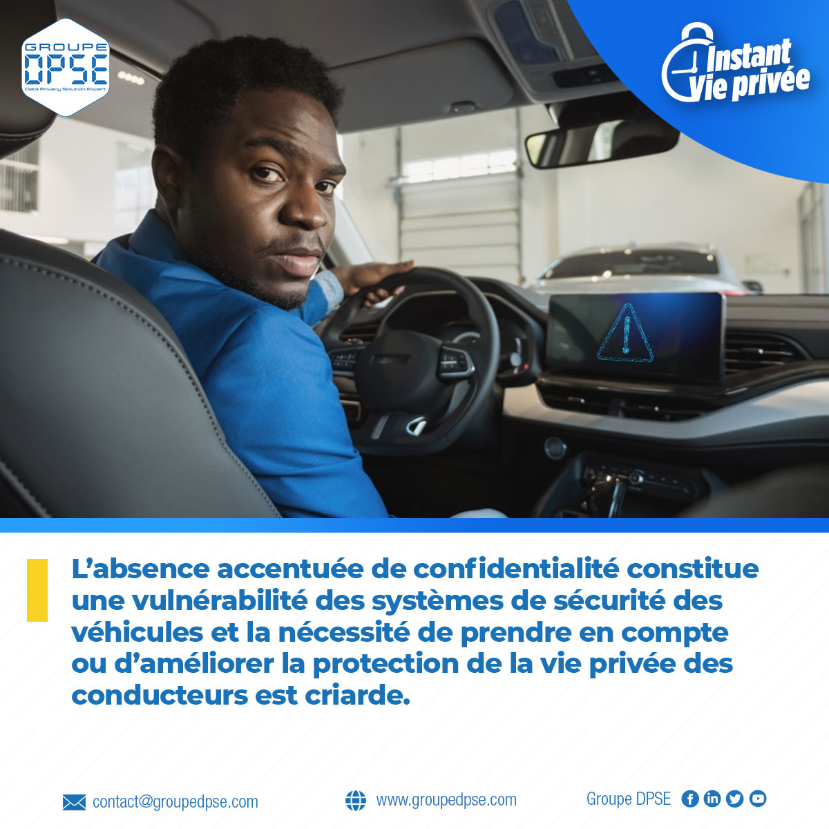 #IntstantViePrivée | L’absence accentuée de confidentialité constitue une vulnérabilité des systèmes de sécurité des véhicules et la nécessité de prendre...

Lire l’intégralité de l’article 👉  : bit.ly/3OEW9s5

#GroupeDPSE #DonnéesPersonnelles #Cybersécurité #RGPD