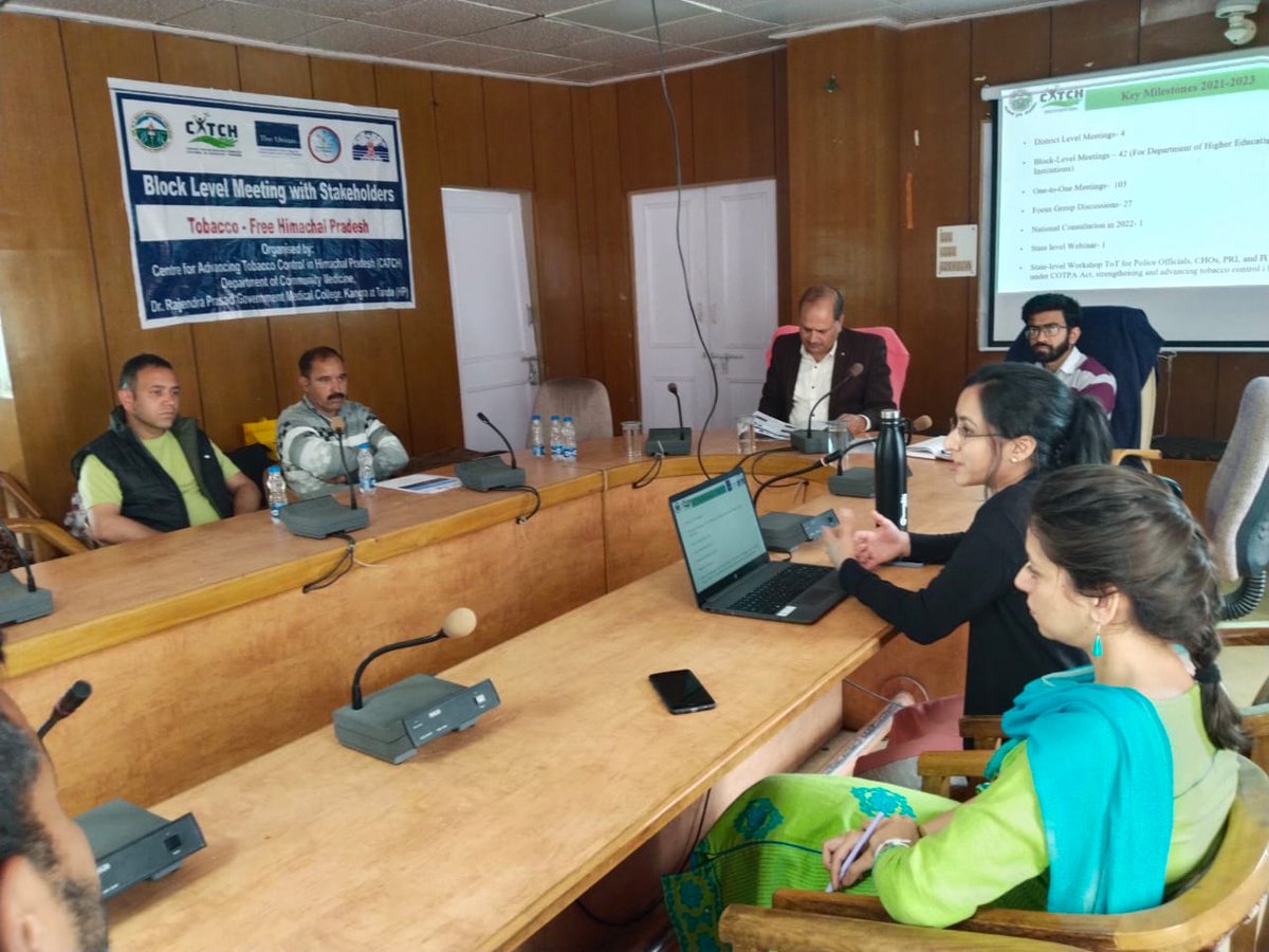 CDrpgmc's tweet photo. Block level meeting for Dept. of Health, Higher education and Panchayati Raj of Block Bharmour of District Chamba on 23rd May 2023 to discuss “Tobacco Free Panchayat and Educational institutes”
@TheUnion_TBLH

@CMOFFICEHP

@nhmhimachalp

@CTFKGlobal https://t.co/mc6jVoO2Uo
