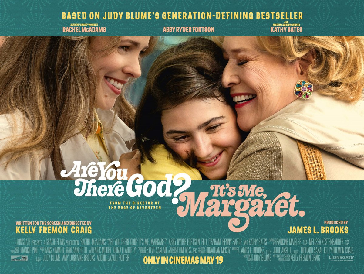 Are You There God? It's Me, Margaret (PG) *Last Screening* Thursday 1 May 13:40 Don't miss your last chance to see this adaptation of Judy Blume's beloved novel, is a wonderful coming-of-age story starring Rachel McAdams, Kathy Bates and Abby Ryder-Forston as Margaret.
