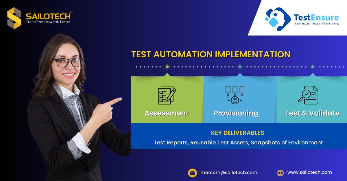 Want to improve the efficiency and quality of your #softwaredevelopment process? #testautomation might be the solution you need! Here's a three-step approach to follow, and with TestEnsure, it's easy to achieve. Check now:sailotech.com/test-automatio… 
 #ContinuousTesting #sailotech