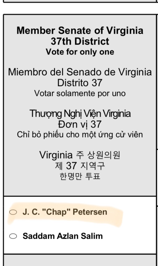 There are other important Democrat primaries. If you’re #VA37, then you should know that Chap Petersen is a champion for children — fighting against the anti-scientific mask mandates for schoolchildren during Covid.

Chap was one of the only rational thinkers when everyone else