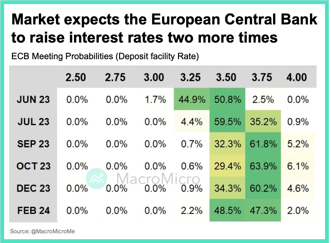 Market expects the European Central Bank to raise interest rates two more times, indicating that the monetary tightening is not yet over.