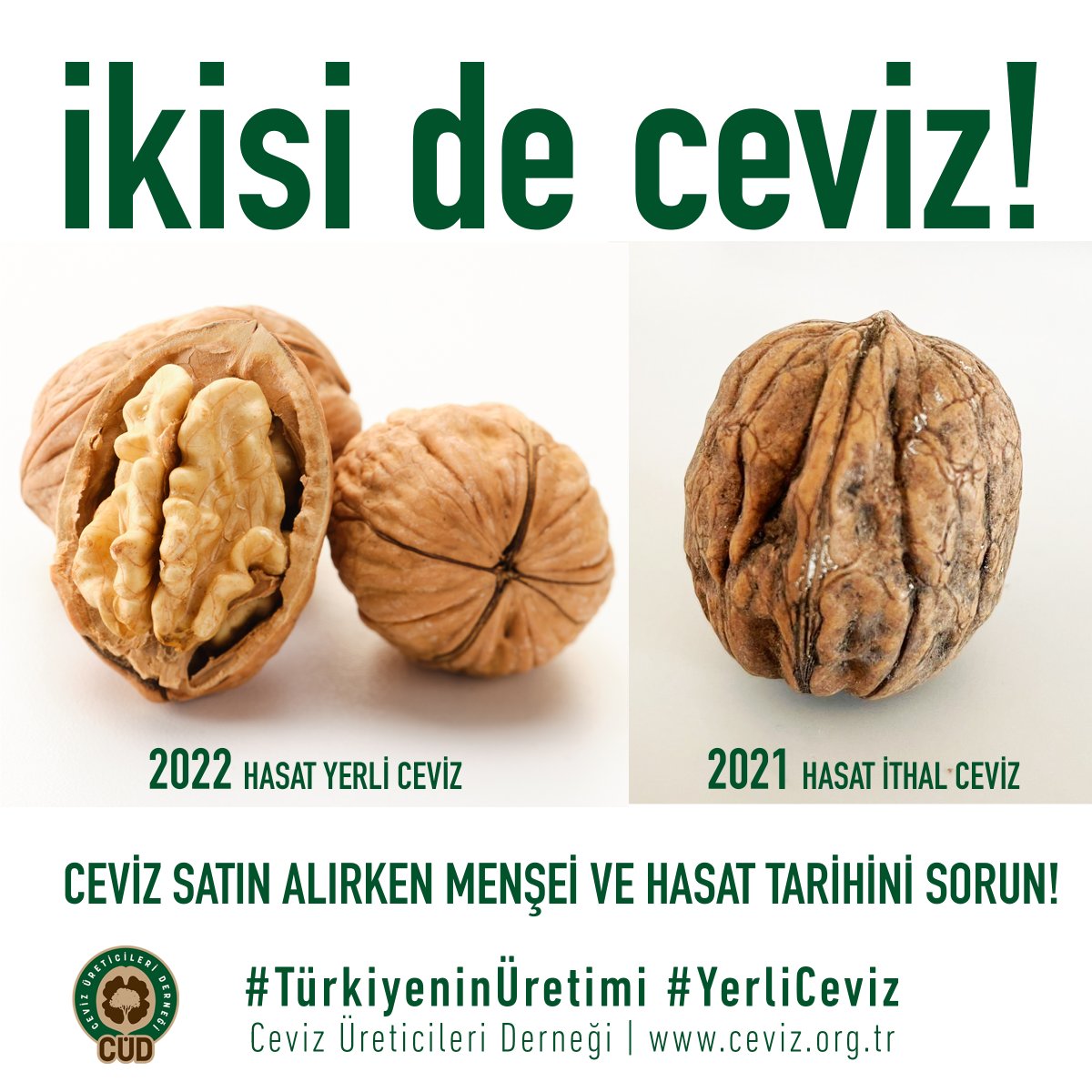 #TürkiyeninÜretimi #yerliceviz
Pazarda, markette İthal cevizler satışta.

NEDEN YERLİ CEVİZ DAHA SAĞLIKLI? DAHA LEZZETLİ?
👉 Kıtalararası seyahat eden ithal cevizler bu zorlu yolculuğa dayanması için daha fazla kurutularak lezzetinden feragat edilir.

👉 instagram.com/p/Cs3tQyox8yL/