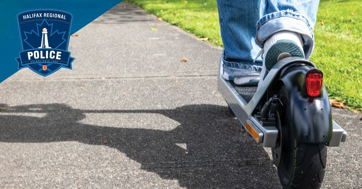 Reminder that e-scooters are NOT allowed on sidewalks. Under NS Motor Vehicle Act you must wear a helmet for all wheeled activities, whether on public or private lands and roads, skate parks or playgrounds. ow.ly/KpXw50OzA5u