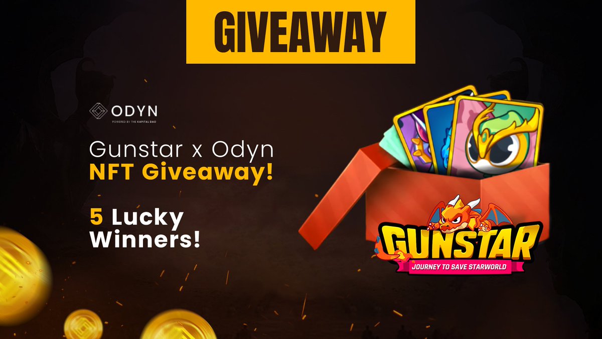 🎉🎉 @GunStar_io is now on odyn.gg and we're celebrating with an NFT GIVEAWAY! 🎉🎉 Win TWO adorable NFT pets to start your journey in Gunstar Metaverse! 🏆 5 Winners 📆 10 Days 📥 Enter here: gleam.io/SP9tY/gunstar-…