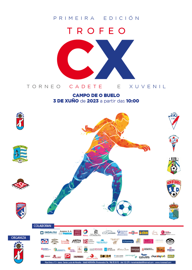 🏆 𝗧𝗥𝗢𝗙𝗘𝗢𝗖𝗫 I Este vindeiro sábado no Buelo, teremos a primeira edición to TrofeoCX.  Un novo torneo de Cadetes e Xuveniles organizado polo Moraña C.F.

Toda a información, xa noa nosa web.

👉  ow.ly/N1s150OzE6g

#VamosMoraña #FutbolBase #TrofeoCX