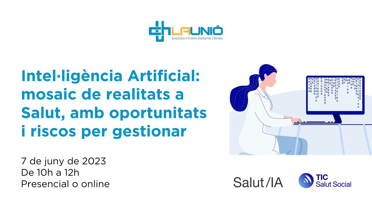 📣7 de juny a les 10h. Intel·ligència Artificial #IA mosaic de realitats a Salut, amb oportunitats i riscos per gestionar amb @ticsalut <a href="/joanguanyabens/">Joan Guanyabens</a> <a href="/Nuriaabdon/">Nuria Abdon</a> <a href="/jmalvehy/">Josep Malvehy</a> <a href="/marccombalia/">Marc Combalia</a> <a href="/hospitalclinic/">Hospital Clínic</a> <a href="/cuni64/">Ramon Cunillera</a> <a href="/amartinma/">Alberto Martín</a> <a href="/SJDbarcelona_ca/">Hospital Sant Joan de Déu Barcelona CAT</a> <a href="/annabenavent/">annabenavent</a>

✍️uch.cat/comunicacio/ac…