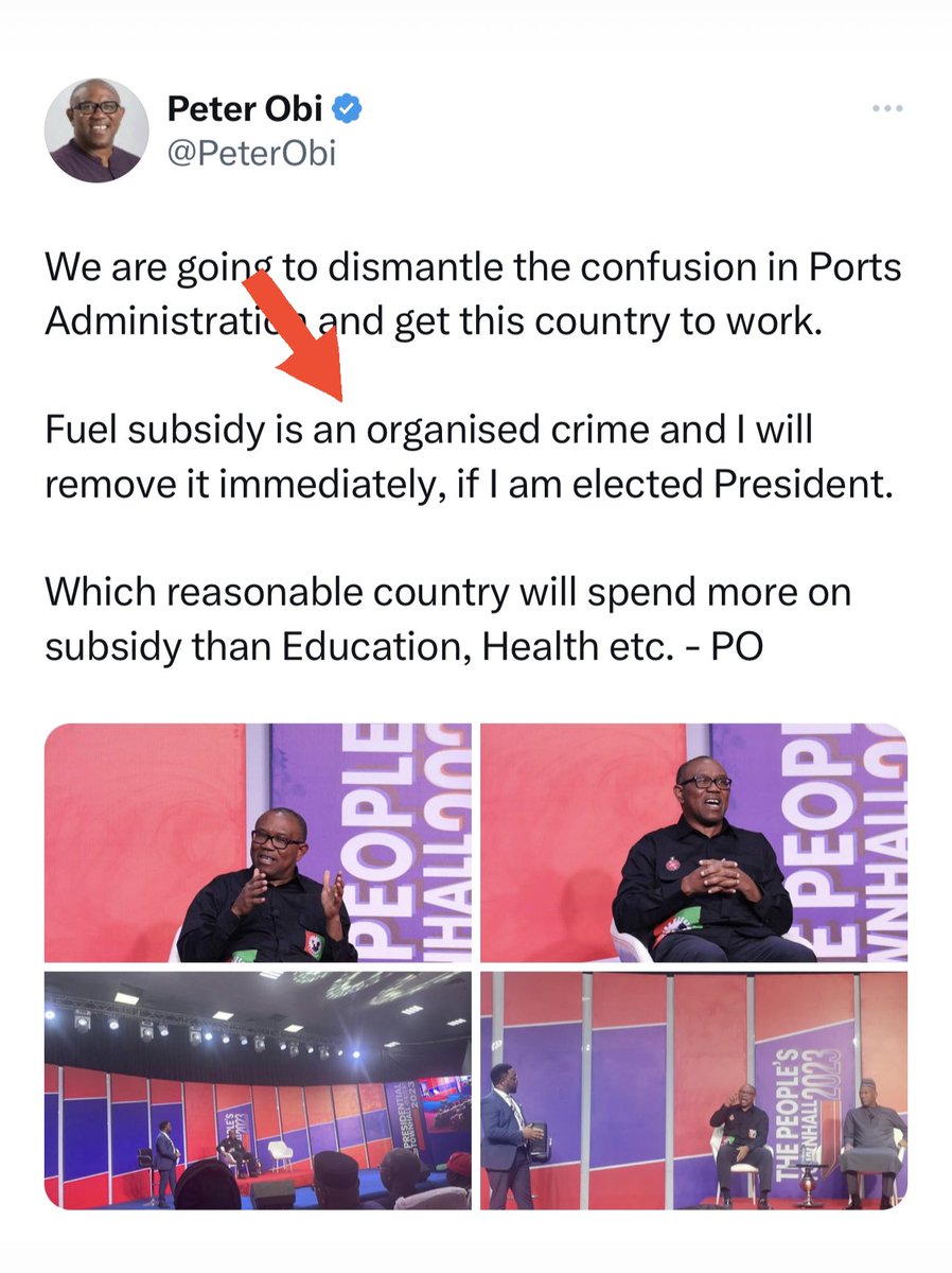 renoomokri's tweet image. But why are some Nigerians complaining about the removal of fuel subsidy? All Major Presidential candidates, except Rabiu Musa Kwankwaso, publicly said they would remove it on day one of being sworn in. 

I'm not too fond of Tinubu's past as a cartel member. However, on this, he…