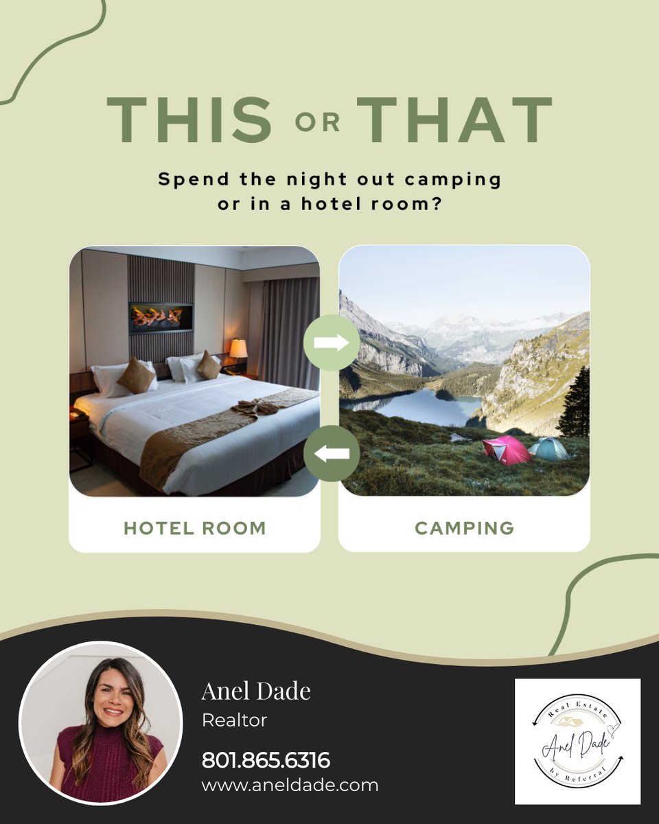 Travel season is in full swing. Where do you prefer to spend the night, out camping or in a hotel room?

#thisorthat #camping #campingtrip #hotel #hotelluxury #hotelstay #wouldyourather