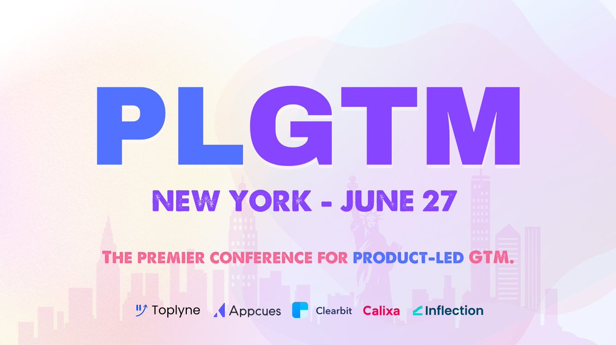 You ready for this? A month from now, on the 27th of June, we're hosting a first-of-its-kind conference for Go-To-Market teams. Along with friends over at @Appcues  @clearbit @Inflection_Io & @GetCalixa Find more deets: plgtm.com