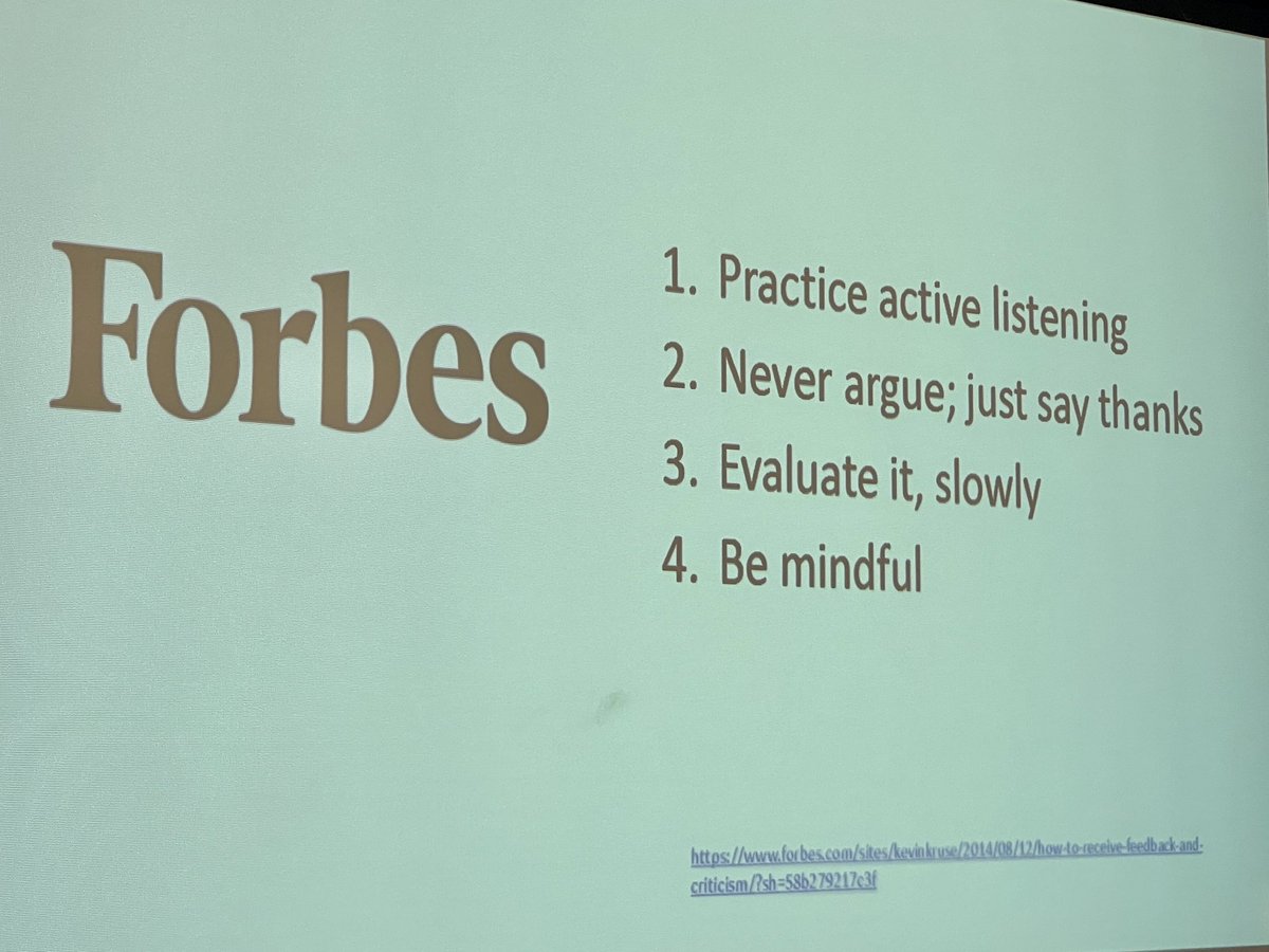 When receiving feedback, listen actively, don’t reject it, don’t get defensive. Difficult to process when emotional in the moment. Just say thanks and then process it slowly later. Reflect & be mindful. @CAEPConference #CAEP23 @AKHallMD @emergmedottawa @wlam_ @trackandfred