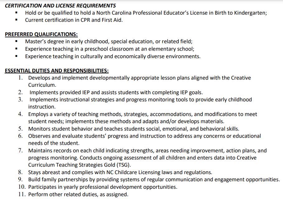 Apply now at applitrack.com/wcpss/onlineap… JobID: 51321 - Pre-K Teacher, Special Education - Fuller Elementary School