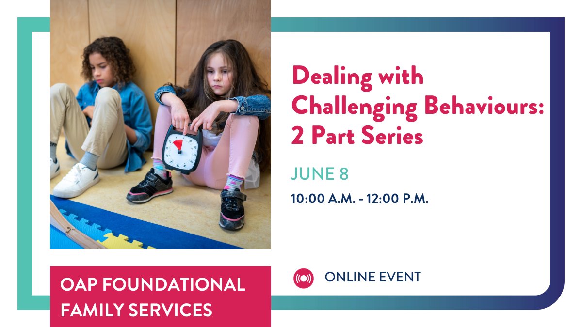 If you're struggling to deal with your child's behaviours, we can help. #OntarioAutismProgram families are invited to join our FREE two-part series to learn helpful strategies to address challenging behaviours. Register by June 6: ow.ly/spSX50Oybha