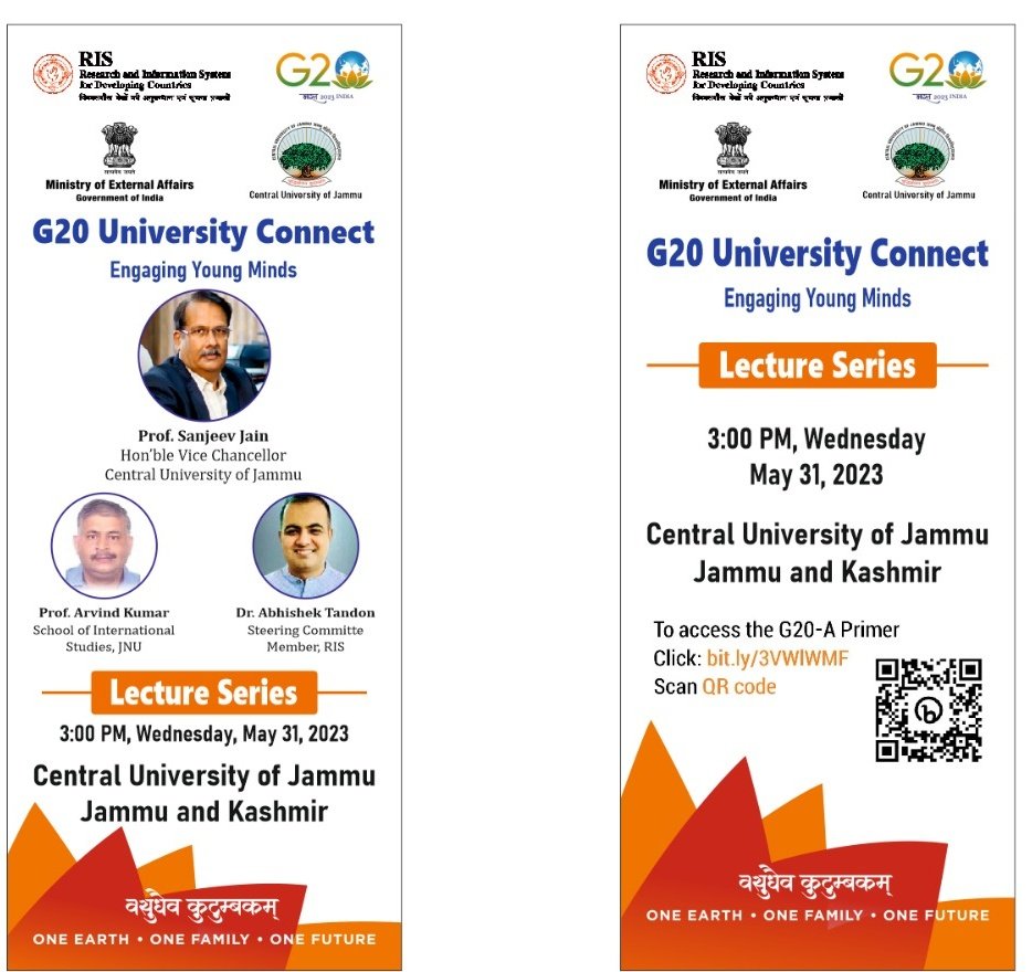 G20 lecture series ll be held tomorrow  i.e: 31st May 2023 at 3:00 pm. 
    @PMOIndia
      @amitabh_kant
      @HShringla
      @g20org
      @G20_Bharat
      @RIS_NewDelhi
      @Sachin_Chat
       #G20
       #Universityconnect