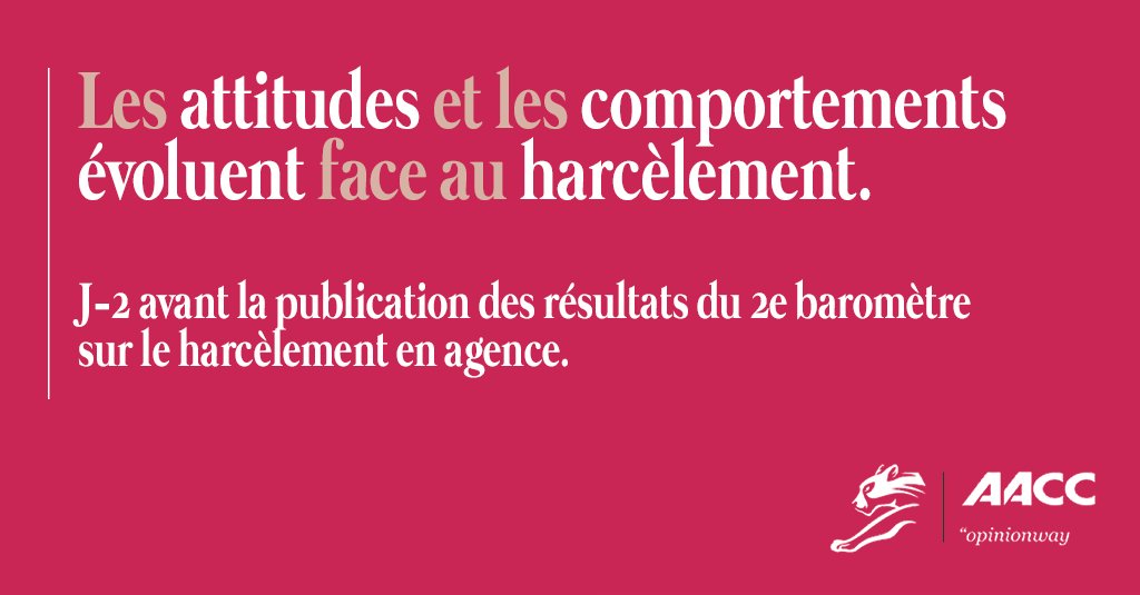 AACC Live (@aacclive) on Twitter photo 📅 J-2 | L' <a href="/AACClive/">AACC Live</a> et <a href="/LesLionnesFR/">Les Lionnes 🦁</a> dévoileront les résultats du 2e baromètre sur le #harcelement en agence.
Consultation menée par <a href="/opinionway/">OpinionWay</a> 📅 J-2 | L' <a href="/AACClive/">AACC Live</a> et <a href="/LesLionnesFR/">Les Lionnes 🦁</a> dévoileront les résultats du 2e baromètre sur le #harcelement en agence.
Consultation menée par <a href="/opinionway/">OpinionWay</a>