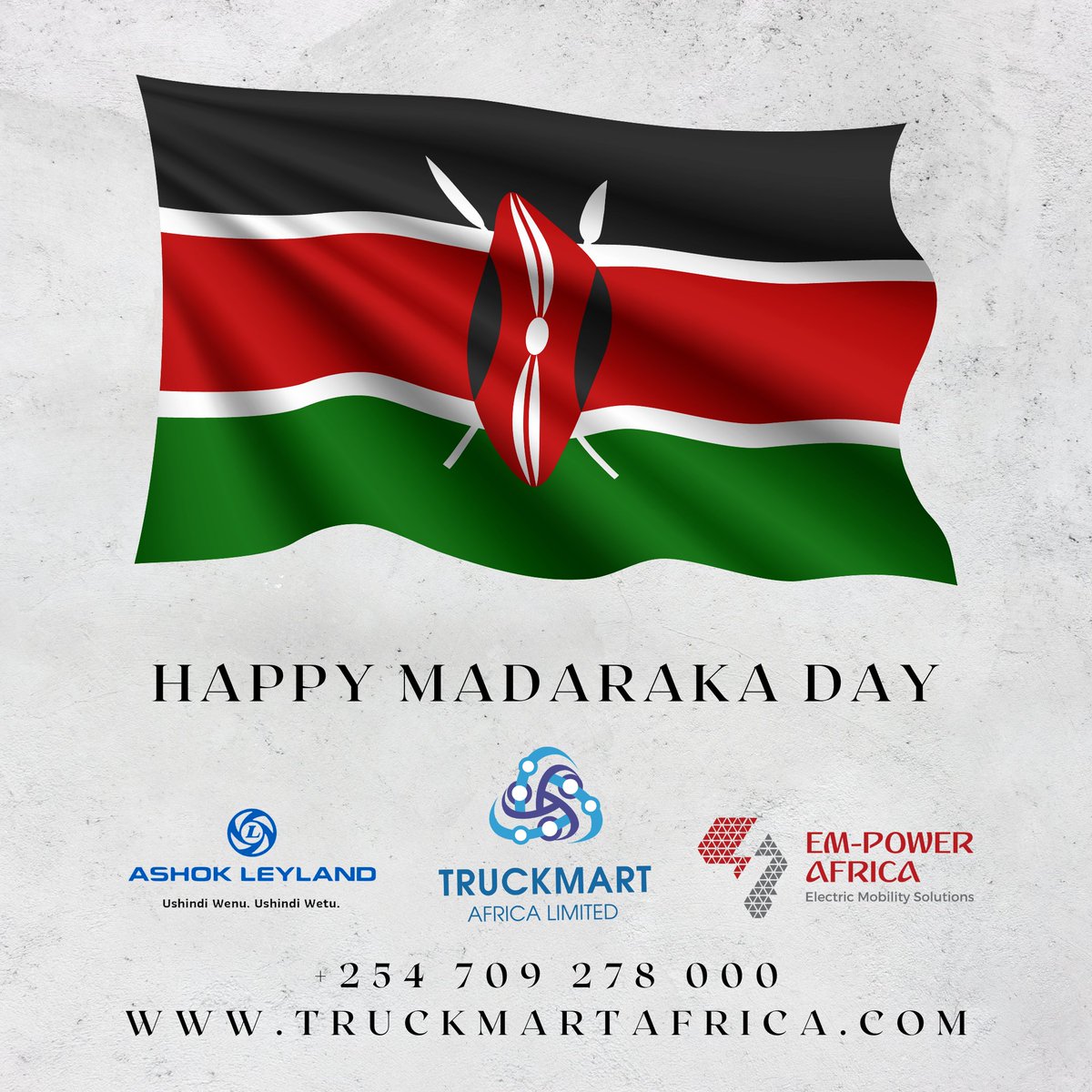 Truckmart wishes all Kenyans a Happy Madaraka Day!  

#Truckmart #AshokLeyland #EmPowerAfrica #Nairobi #Kenya #MadarakaDay