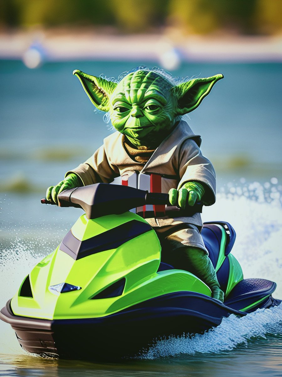 Meme_n_stuff's tweet photo. Daily AI Yoda.. "Yoda takes in some jet skiing while vacationing at the beaches of Spira"

#DailyAIYoda #Yoda #StarWars #AIart #AIArtistCommunity #AIArtwork  #vacation #Jetski https://t.co/BHZDPSMjw8