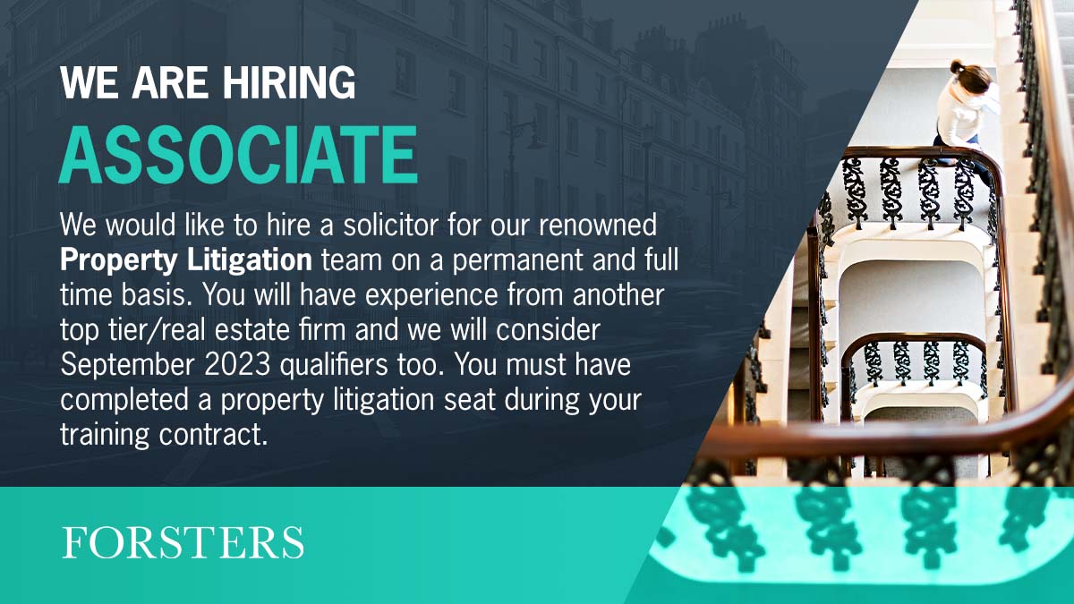 We would like to hire a solicitor for our Property Litigation team. You will have experience from another top tier firm and we will consider September 2023 qualifiers too. You must have completed a property litigation seat during your training contract.
forsters.co.uk/careers/vacanc…